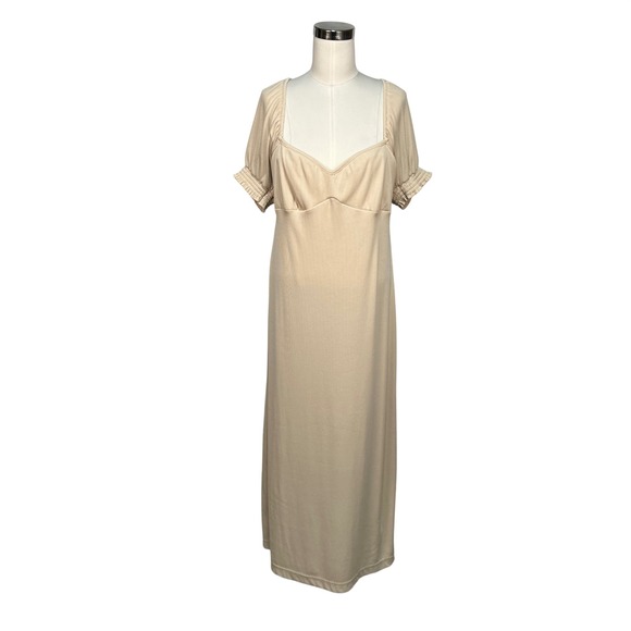 Free People Beach Dresses & Skirts - Free People Beach Bel Air Beige Maxi Dress Women Medium Ribbed Short Sleeve Boho